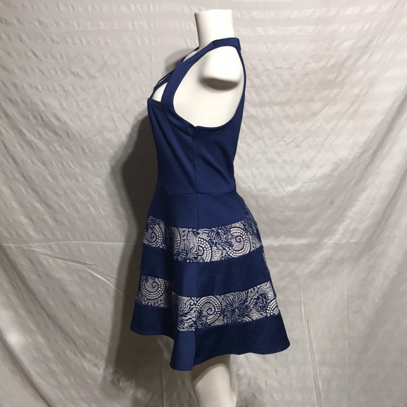 Trixxi Blue Lace Cage Sun Dress Dress Summer - Picture 5 of 8